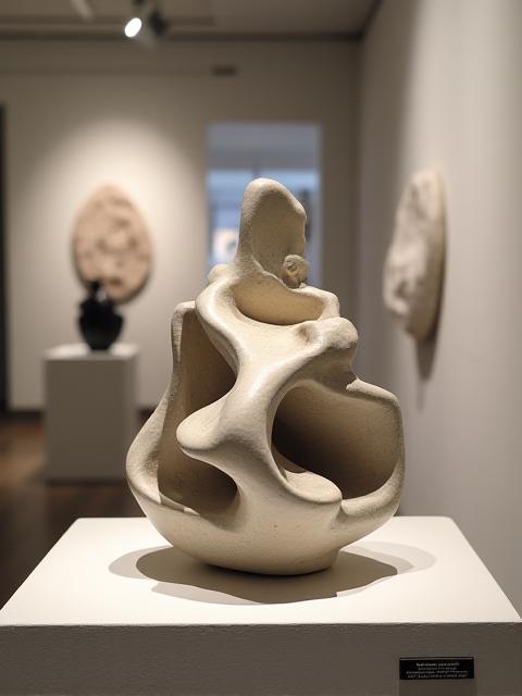 Abstrakte Keramikskulptur in einer Galerie