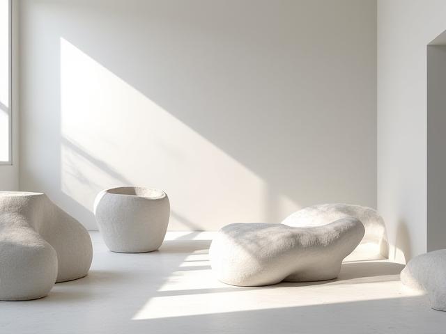 Moderne Keramik Kunstinstallation mit fließenden Formen