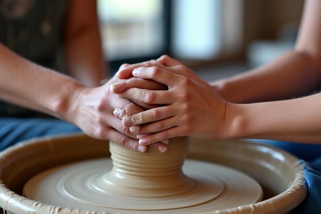 Kreativer Workshop: Hände formen Ton mit Anleitung im Echoglas Atelier